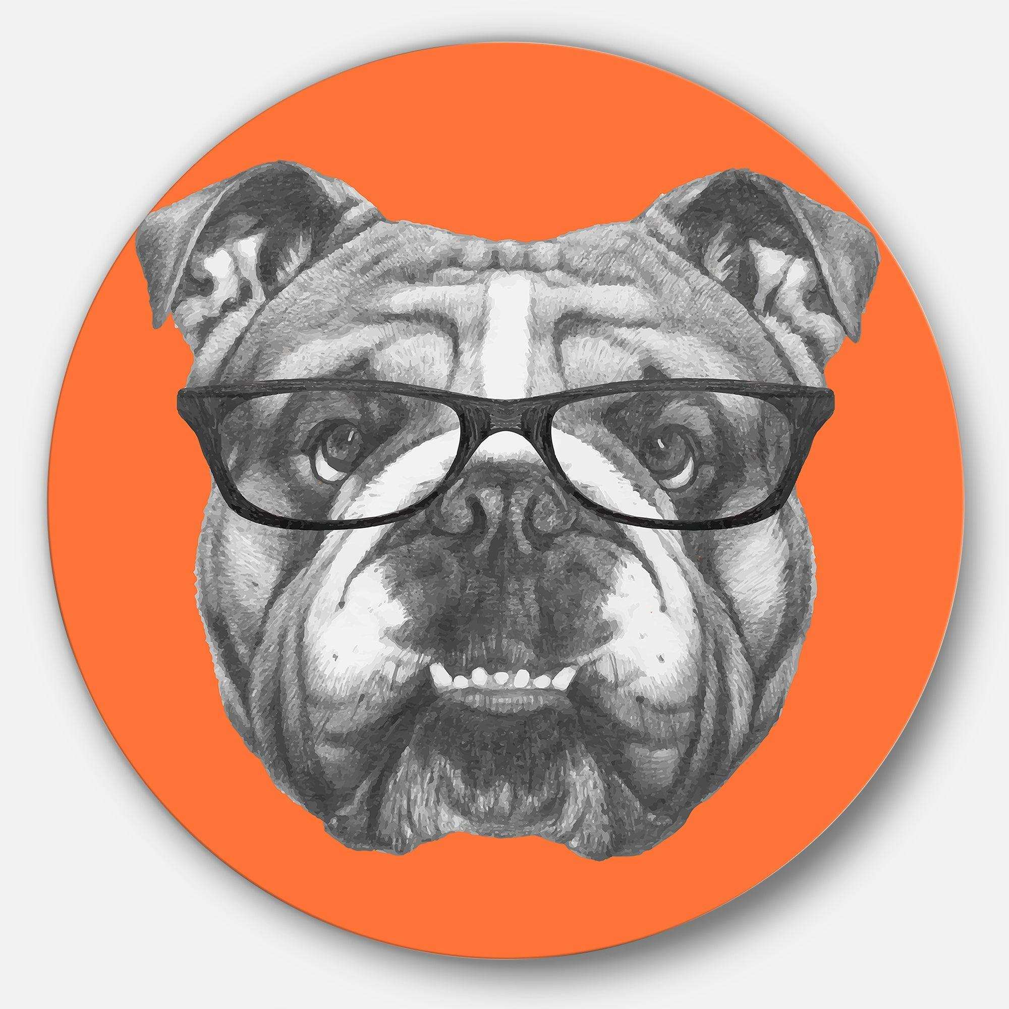 English Bulldog with Glasses - Animal Circle Metal Wall Decor