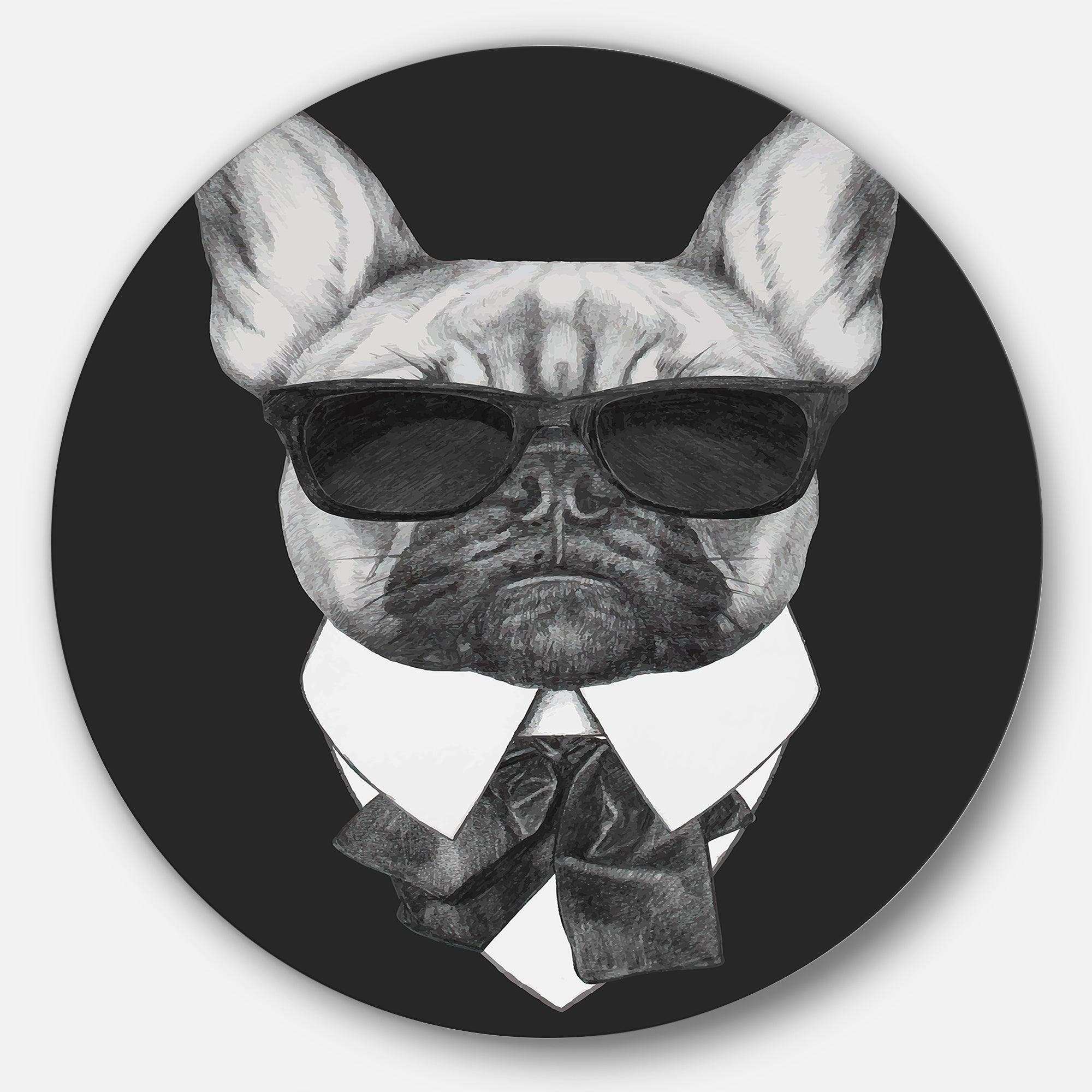 French Bulldog Fashion Portrait - Animal Metal Circle Wall Art