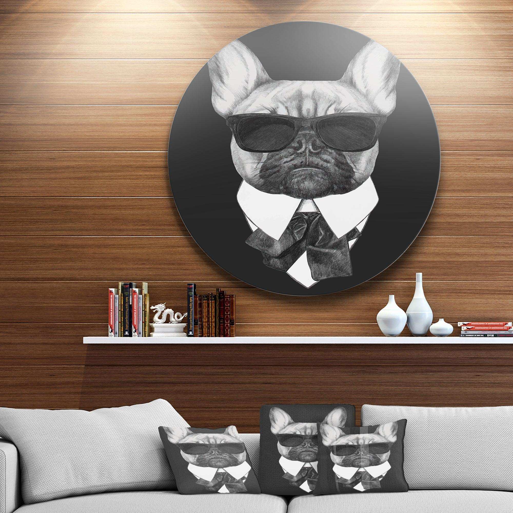 French Bulldog Fashion Portrait - Animal Metal Circle Wall Art