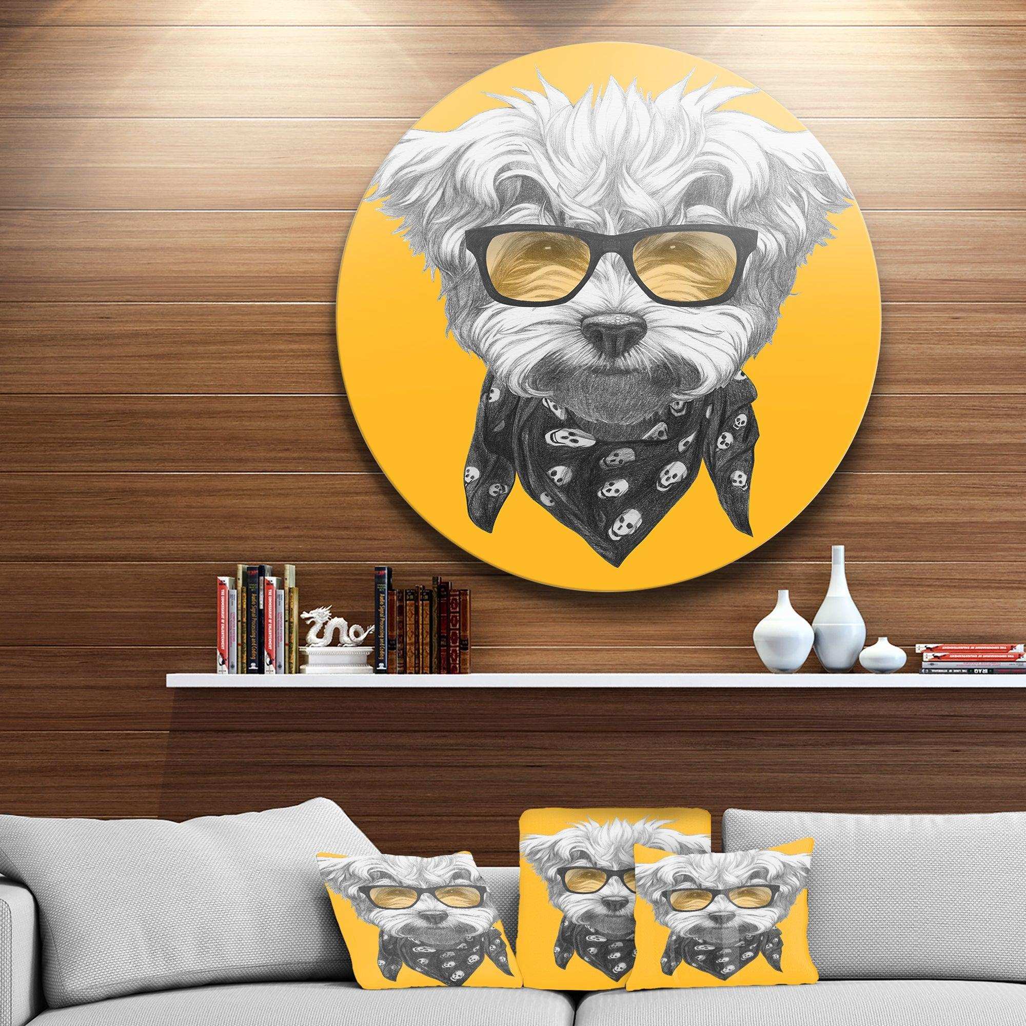 Maltese Poodle with Sunglasses - Animal Round Metal Wall Art