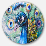 Beautiful Peacock Watercolor - Animal Circle Metal Wall Decor