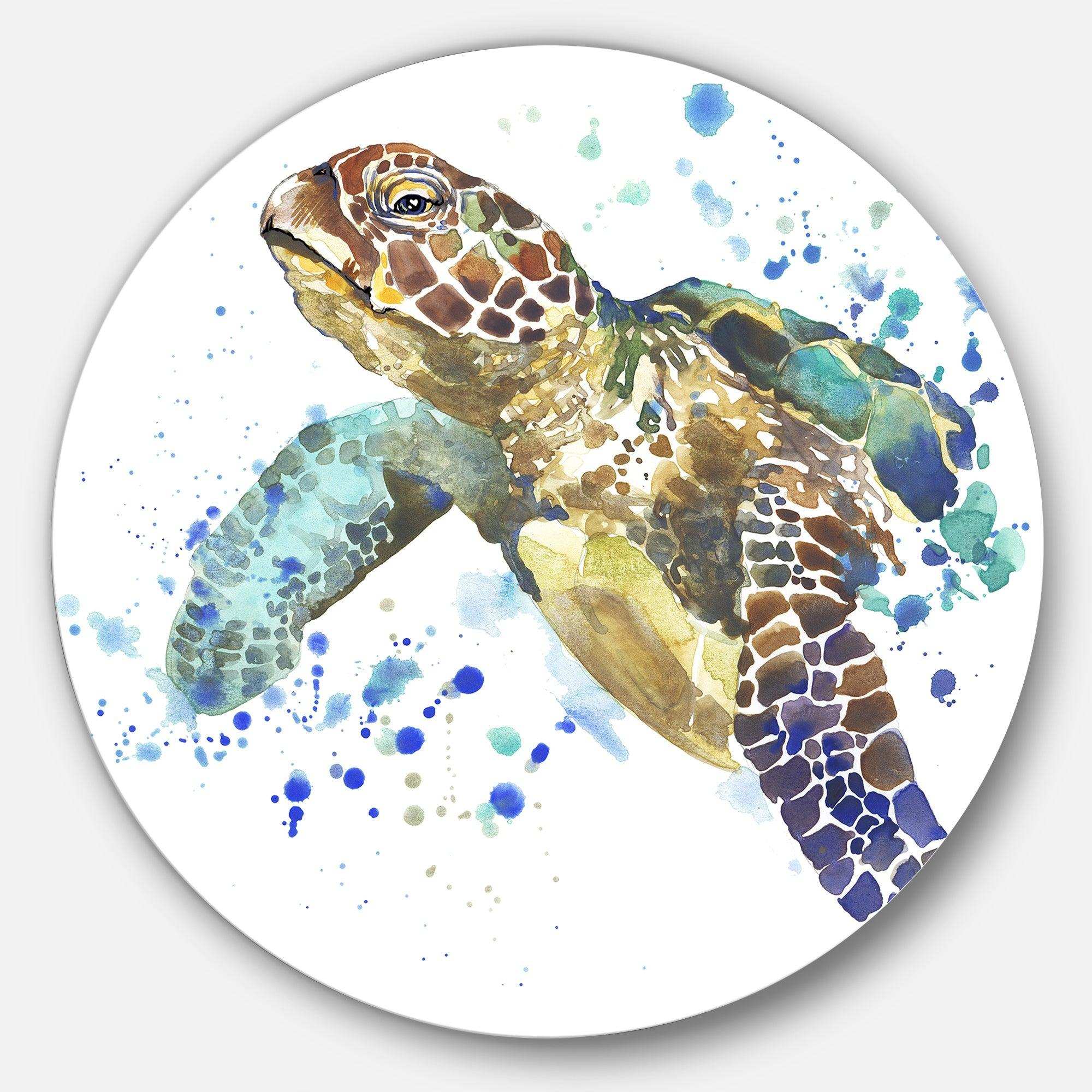 Blue Sea Turtle - Animal Circle Metal Wall Decor