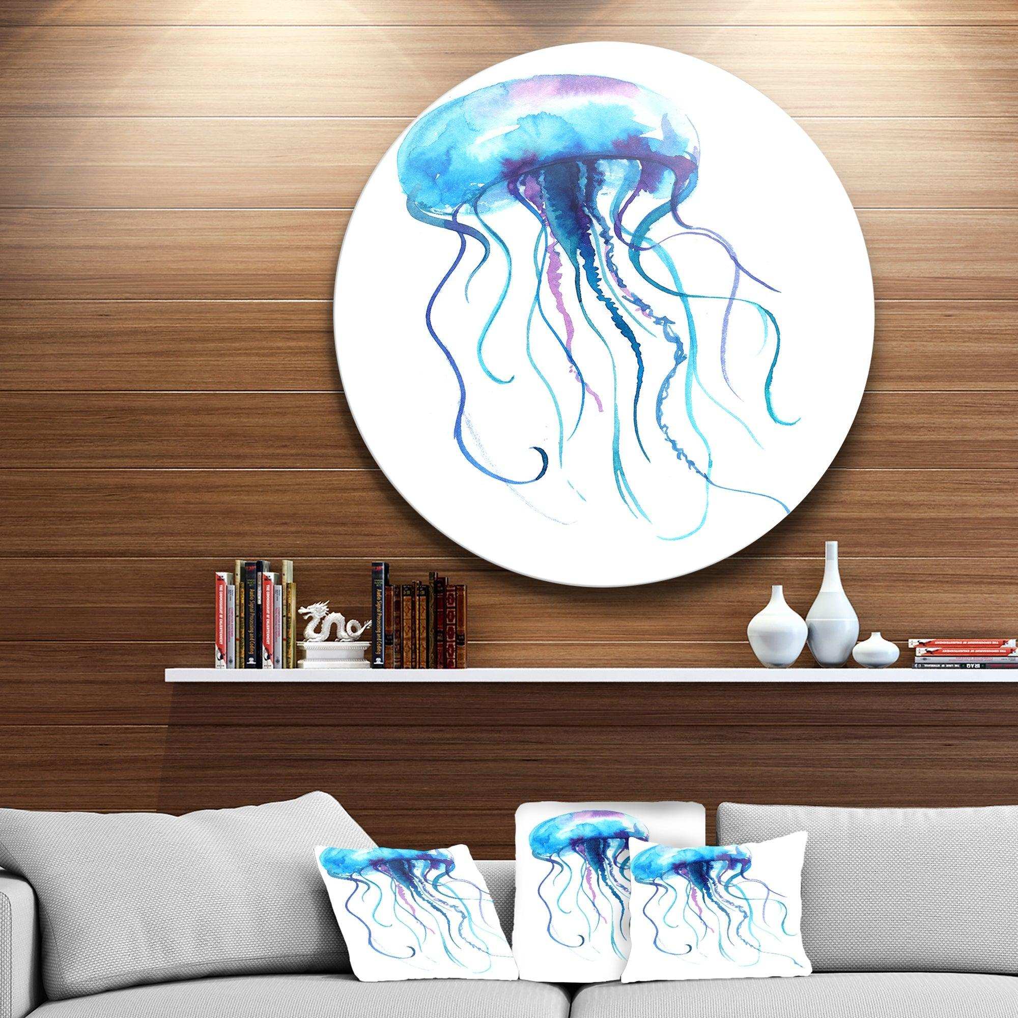 Large Light Blue Jellyfish - Animal Circle Metal Wall Decor