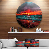 Red Sunset over Blue Waters - Sea & Shore Large Metal Circle Wall Art