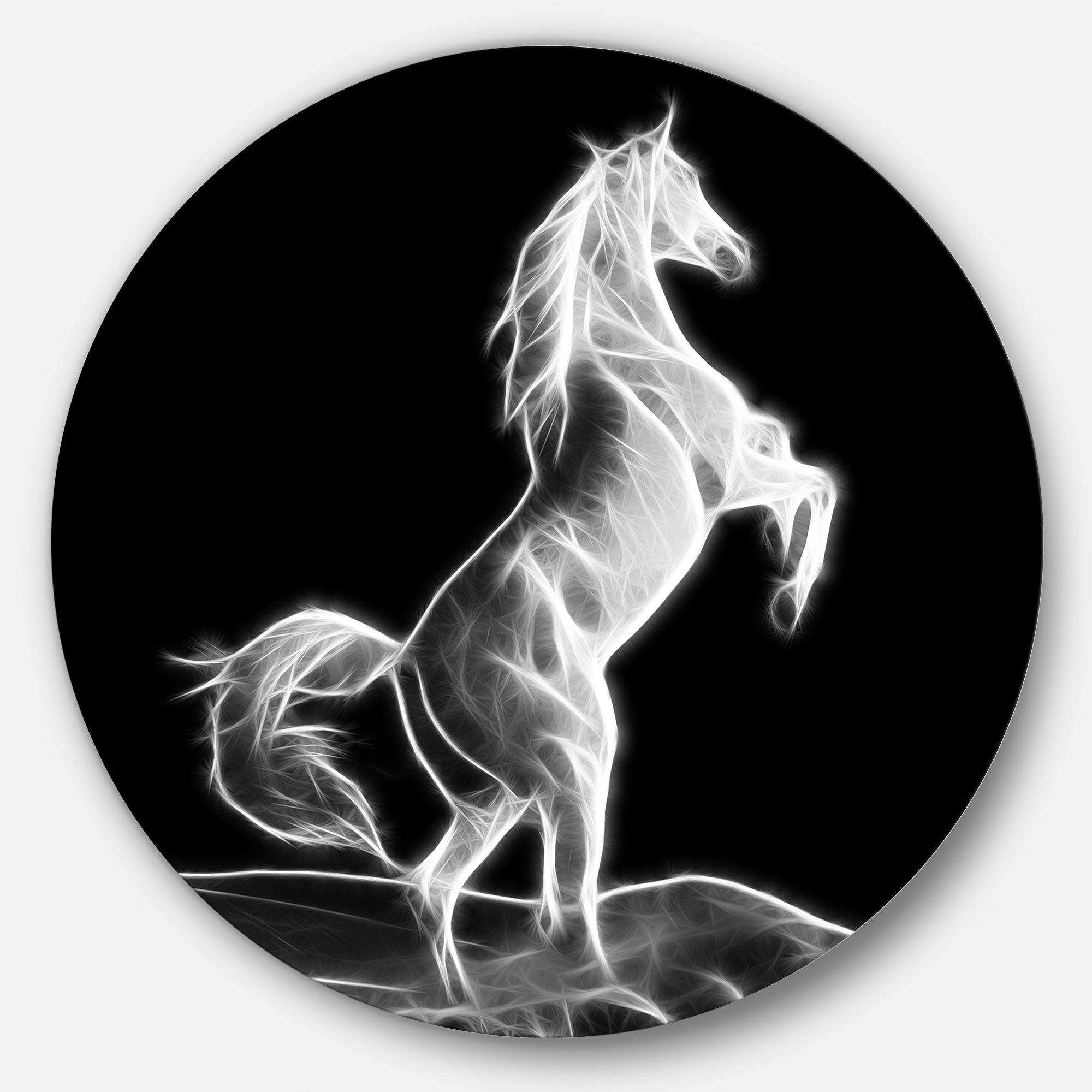 Large White Horse Sculpture - Animal Circle Metal Wall Decor