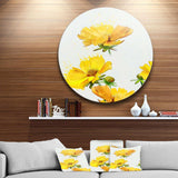 Beautiful Yellow Flowers on White - Floral Round Metal Wall Art