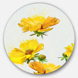 Beautiful Yellow Flowers on White - Floral Round Metal Wall Art