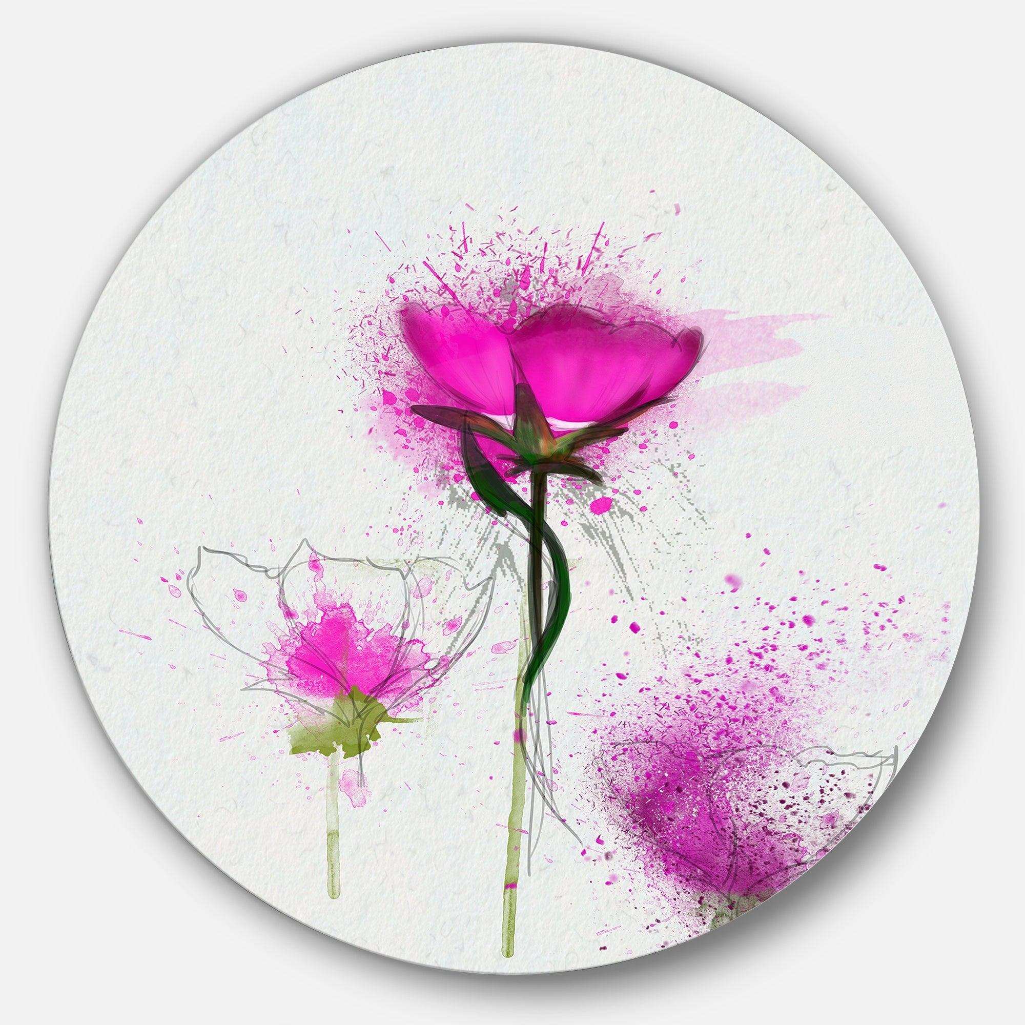 Watercolor Purple Daisy Flowers - Floral Metal Circle Wall Art