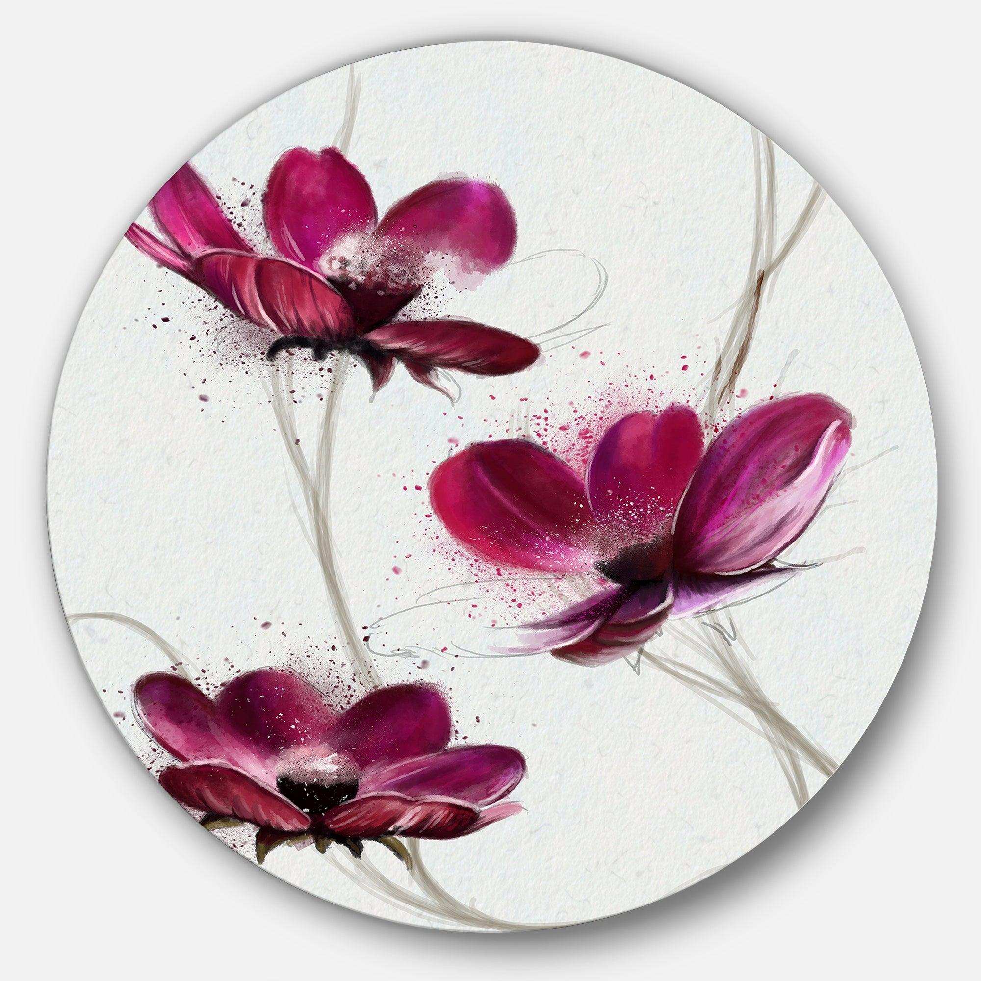 Lovely Red Watercolor Poppies - Floral Round Metal Wall Art