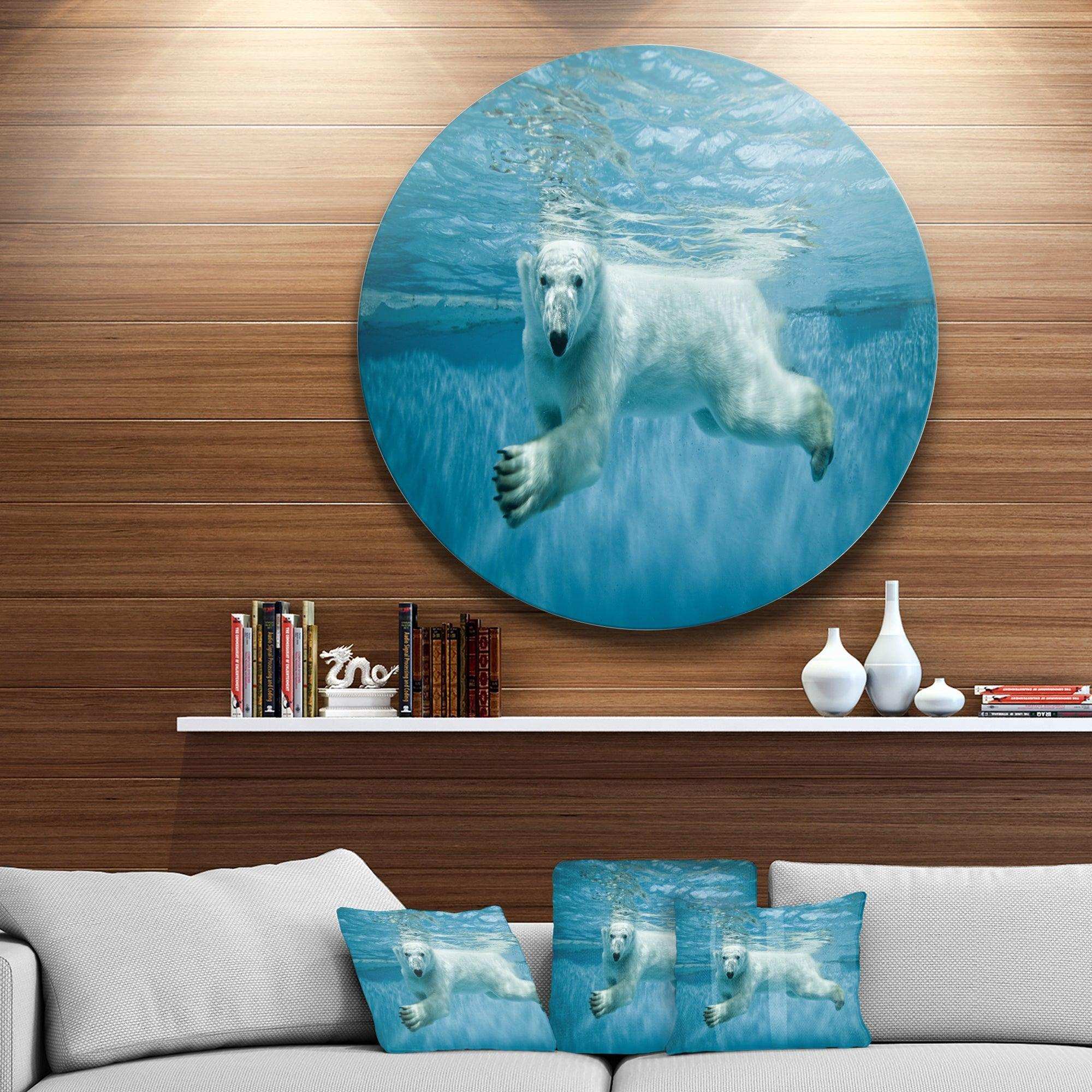 Polar Bear Swimming under Water - Animals Circle Metal Wall Art