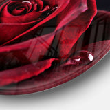 Red Rose with Raindrops on Black - Floral Oversized Circle Metal Wall Art