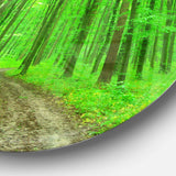 Pathway in Bright Green Forest - Landscape Metal Circle Wall Art