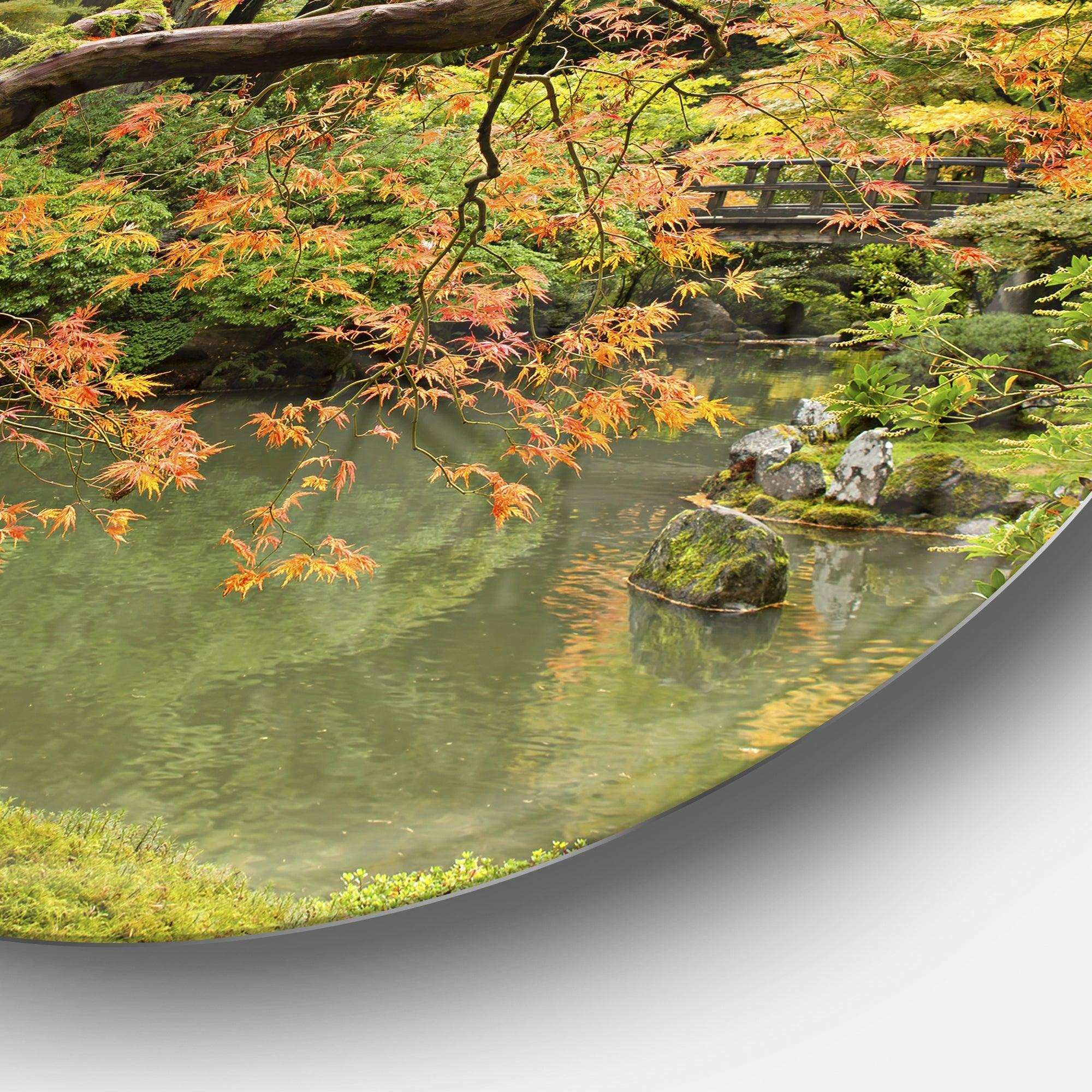 Japanese Garden Fall Season - Landscape Circle Metal Wall Decor