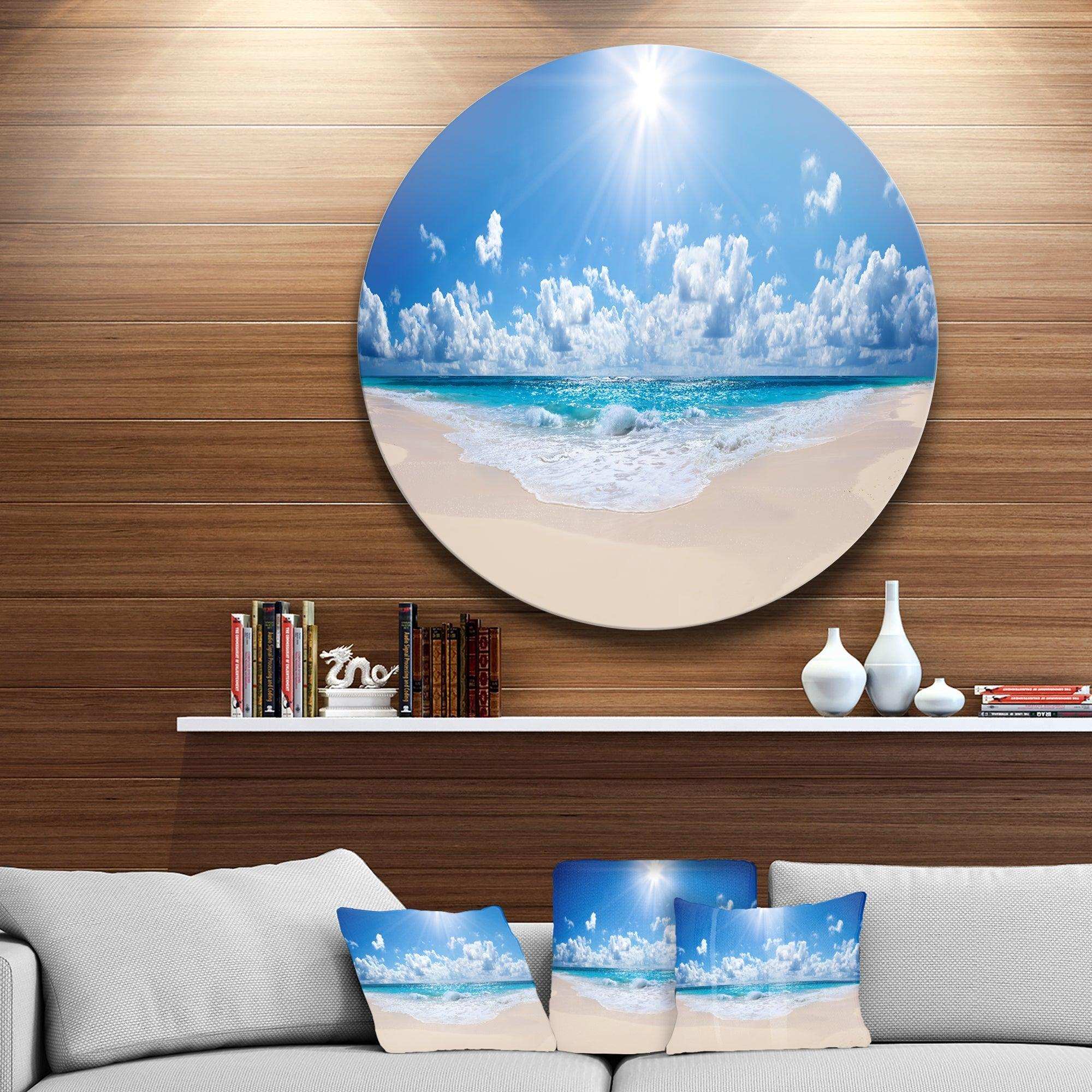 Beautiful Tropical Beach Panorama - Sea & Shore Round Metal Wall Art