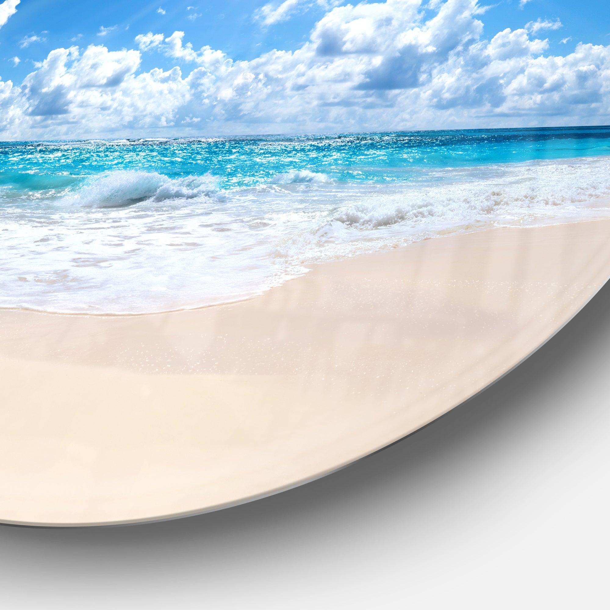 Beautiful Tropical Beach Panorama - Sea & Shore Round Metal Wall Art