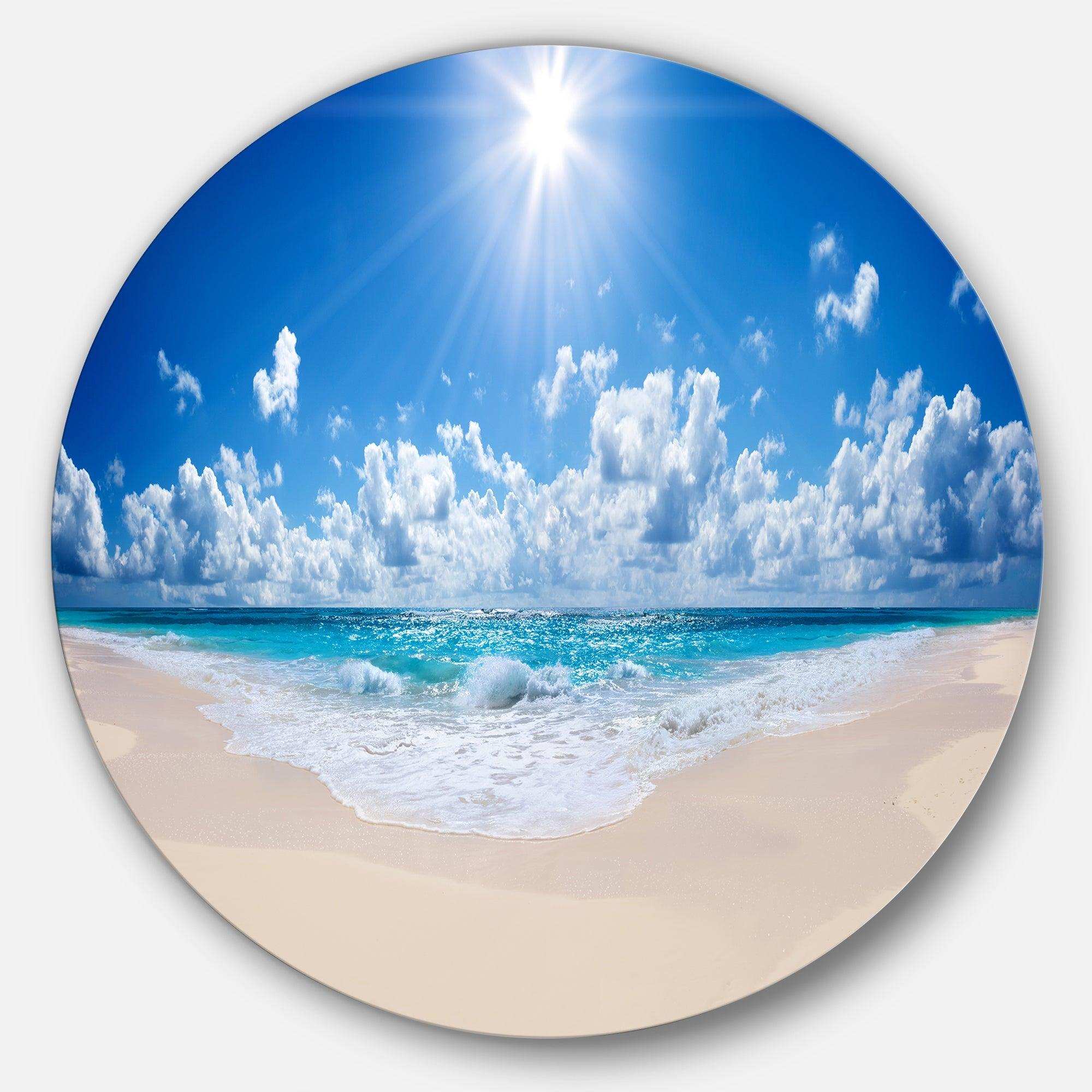 Beautiful Tropical Beach Panorama - Sea & Shore Round Metal Wall Art