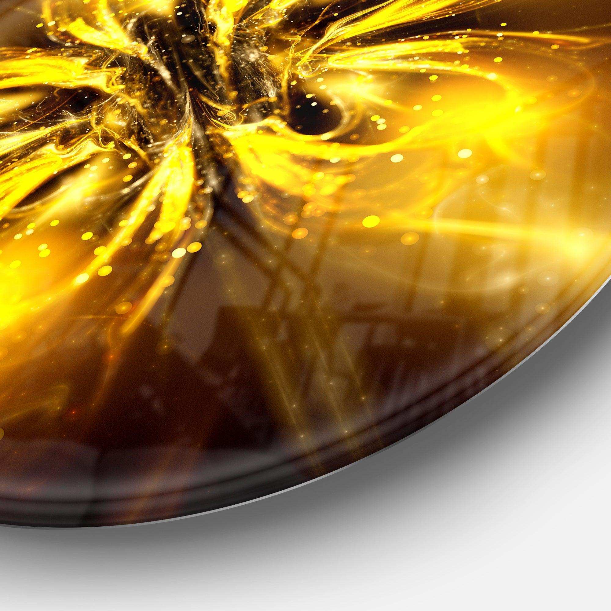 Shiny Gold Fractal Flower on Black - Floral Circle Metal Wall Decor