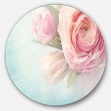 Pink Flowers against Blue Background - Floral Round Metal Wall Art