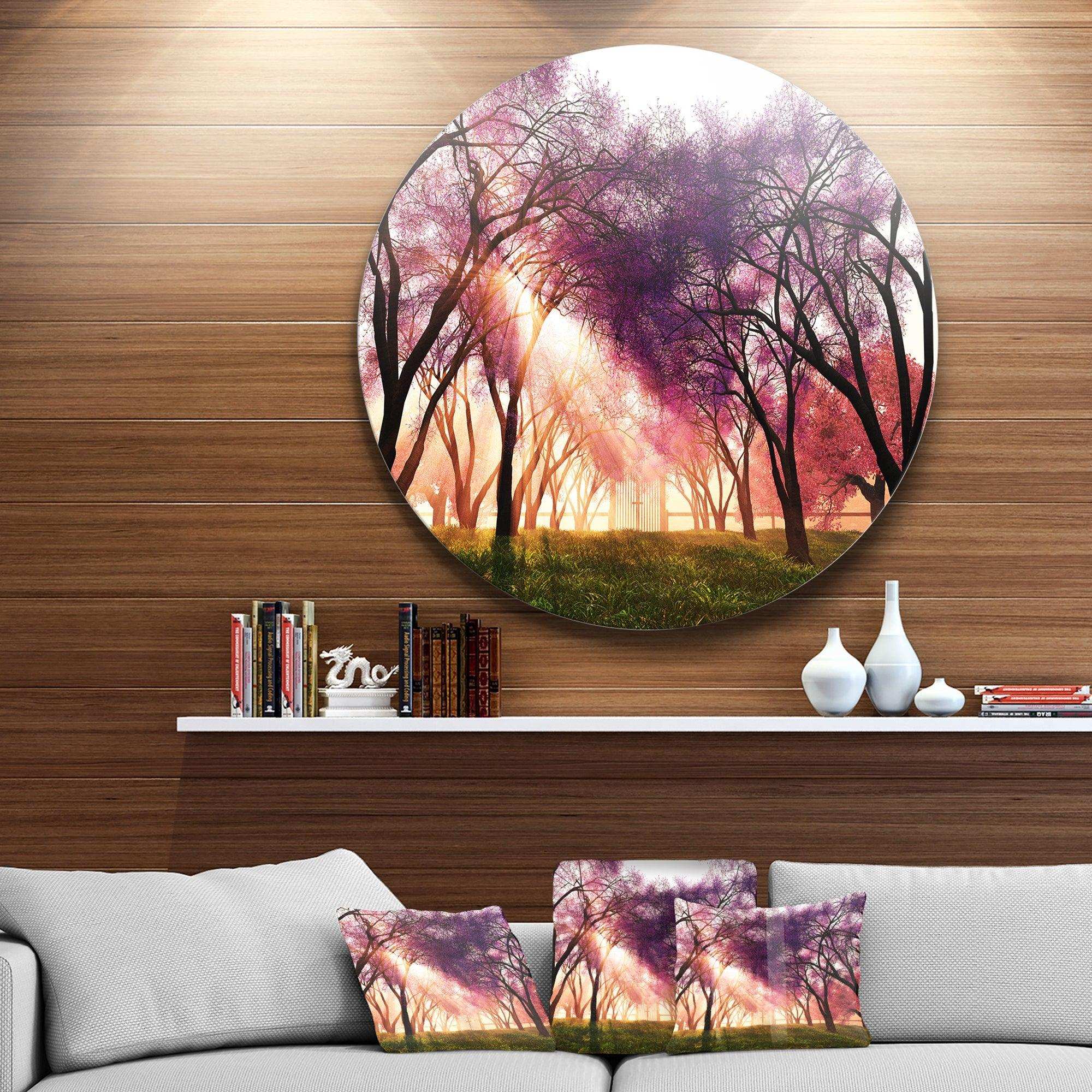 Cherry Blossoms Japan Garden - Landscape Metal Circle Wall Art
