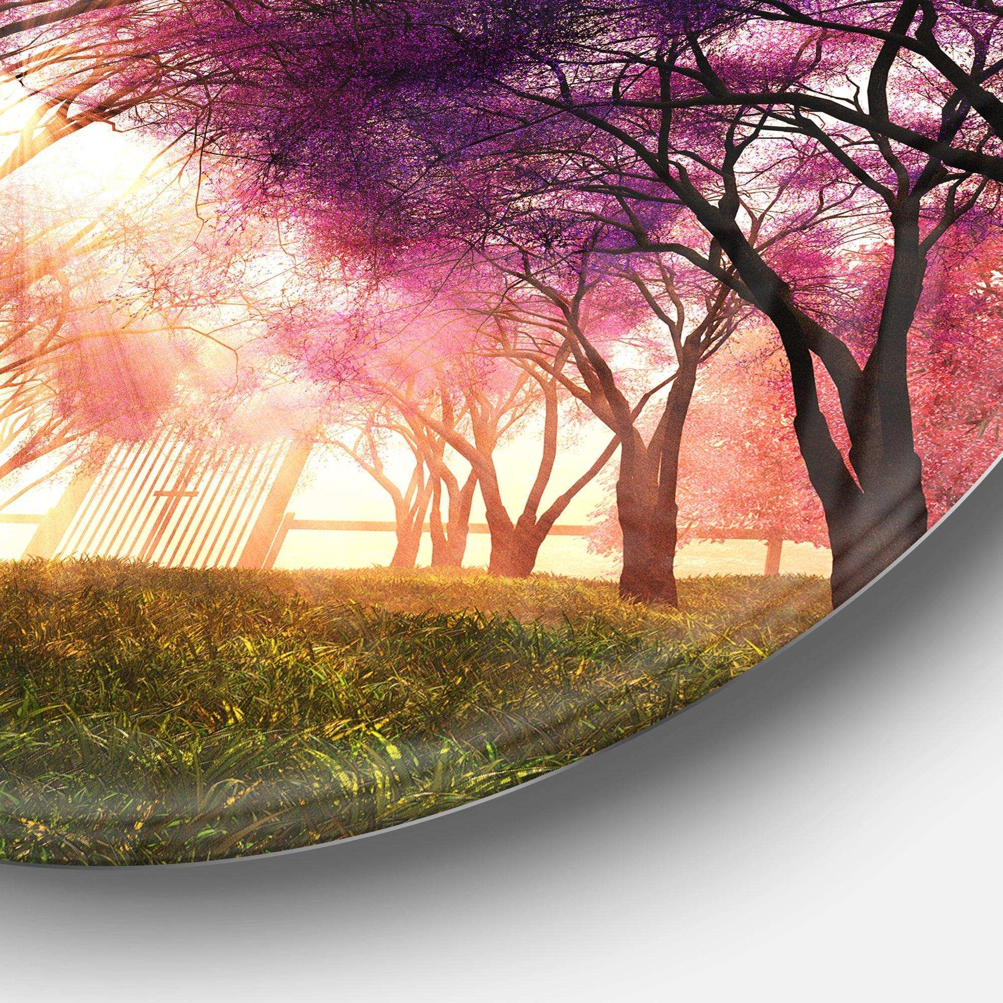 Cherry Blossoms Japan Garden - Landscape Metal Circle Wall Art