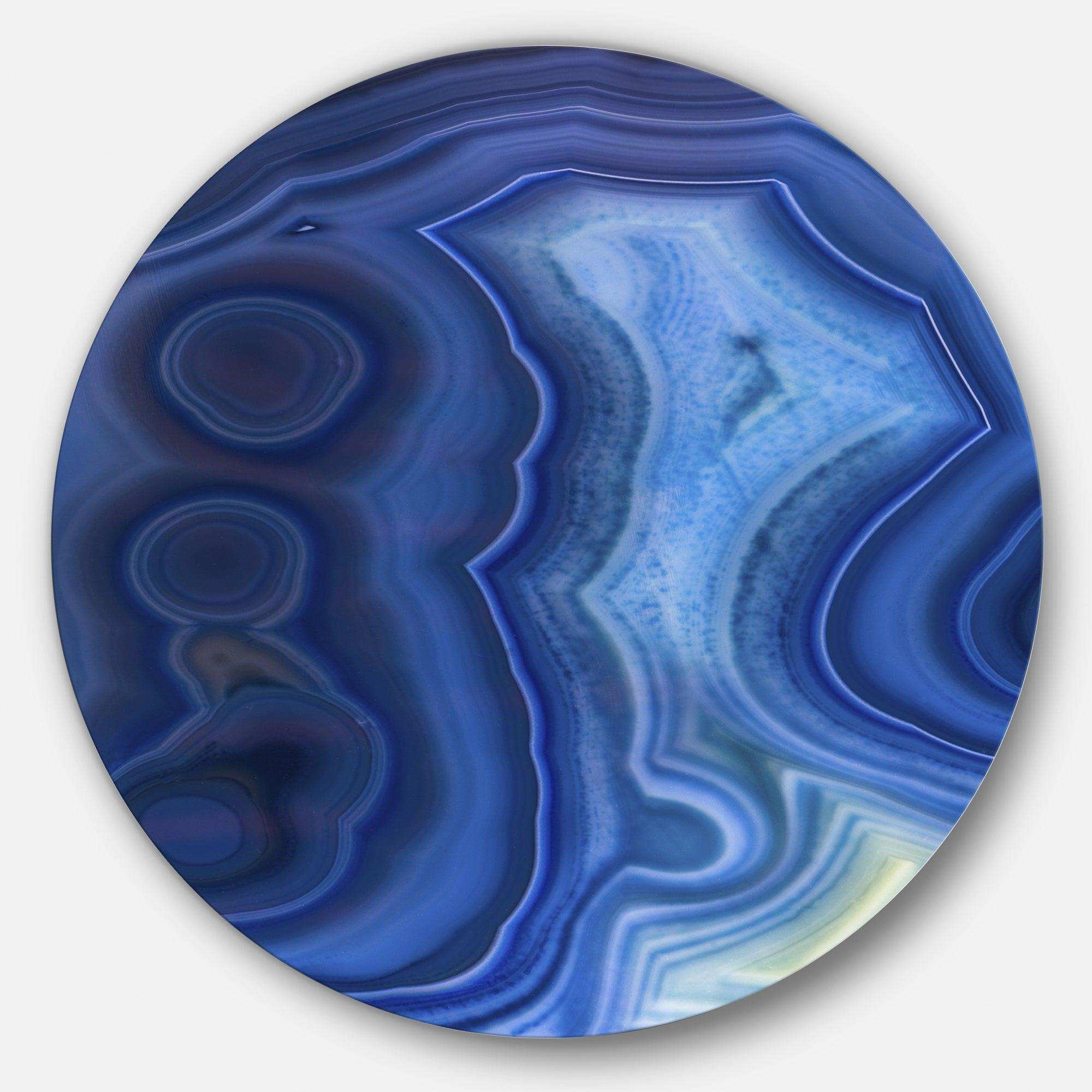 Blue Agate Stone Design - Abstract Round Metal Wall Art