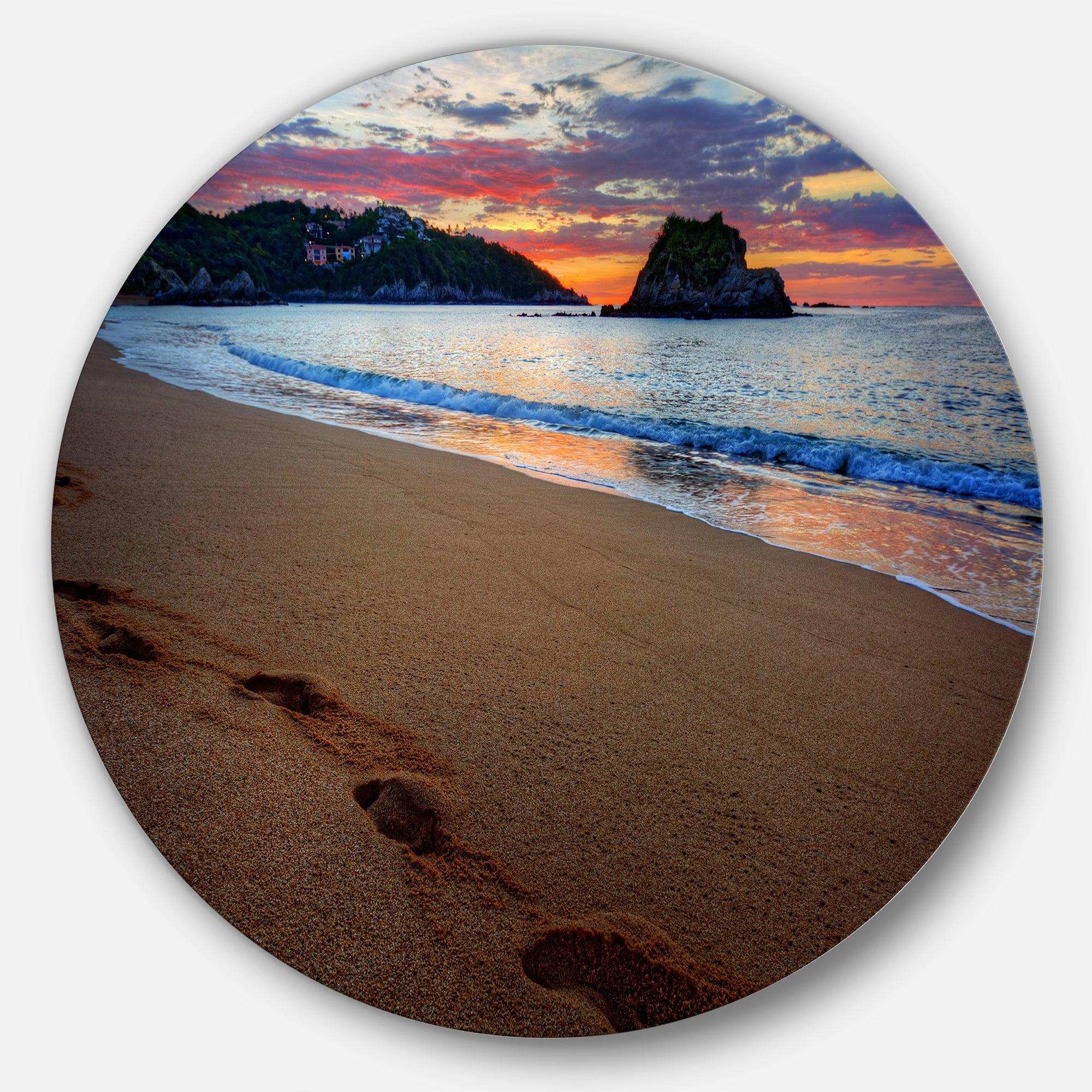 Trodden Sand on Ocean Beach - Sea & Shore Circle Metal Wall Decor