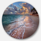 Palm Trees on Clear Sandy Beach - Sea & Shore Oversized Circle Metal Wall Art