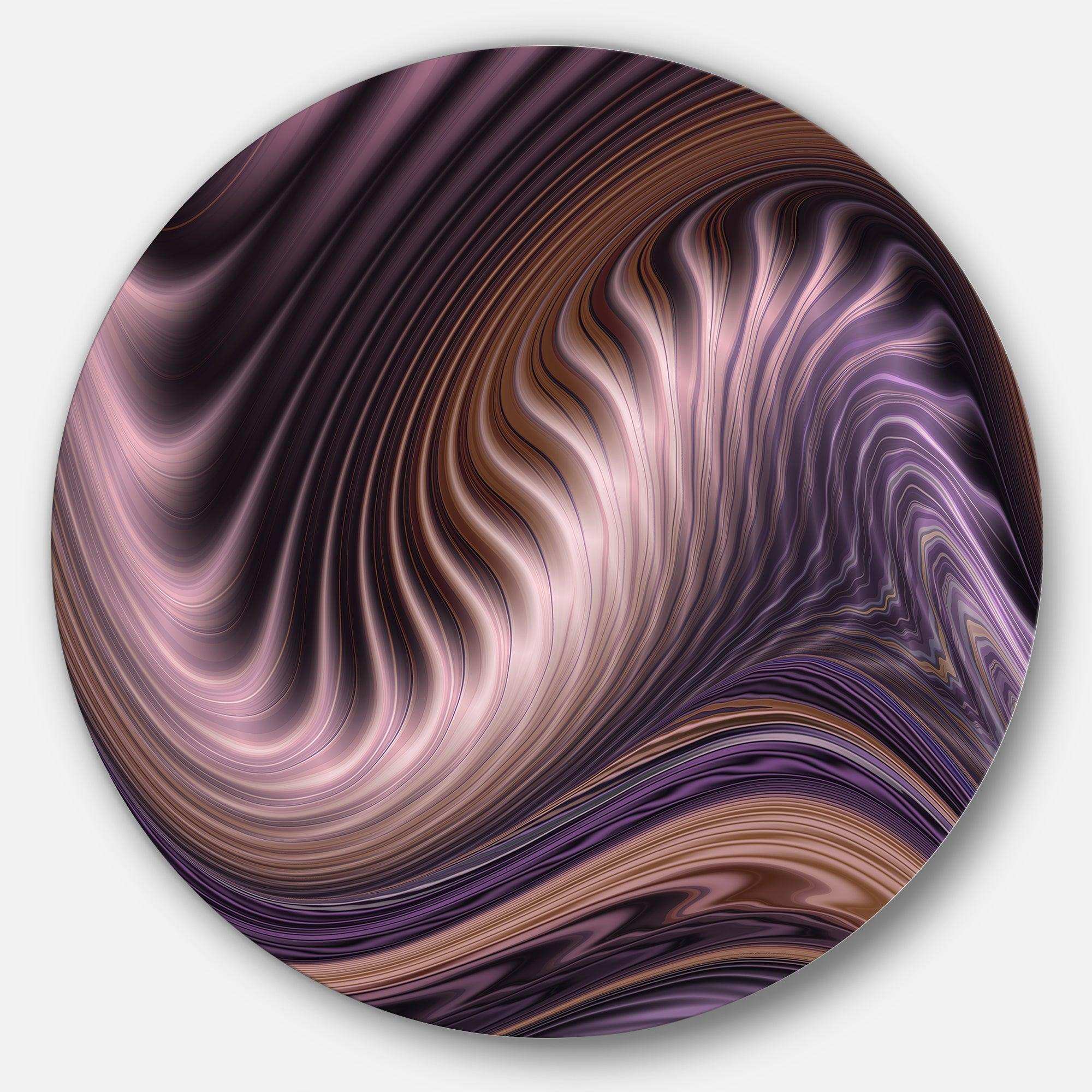 Purple Waves Fractal Wall Art - Abstract Round Metal Wall Art