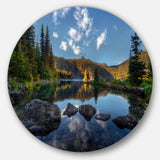 Mountain Lake Surrounded by Trees - Landscape Circle Metal Wall Decor