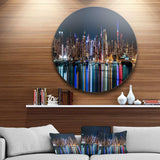 New York Midtown Night Panorama - Architecture Circle Metal Wall Decor