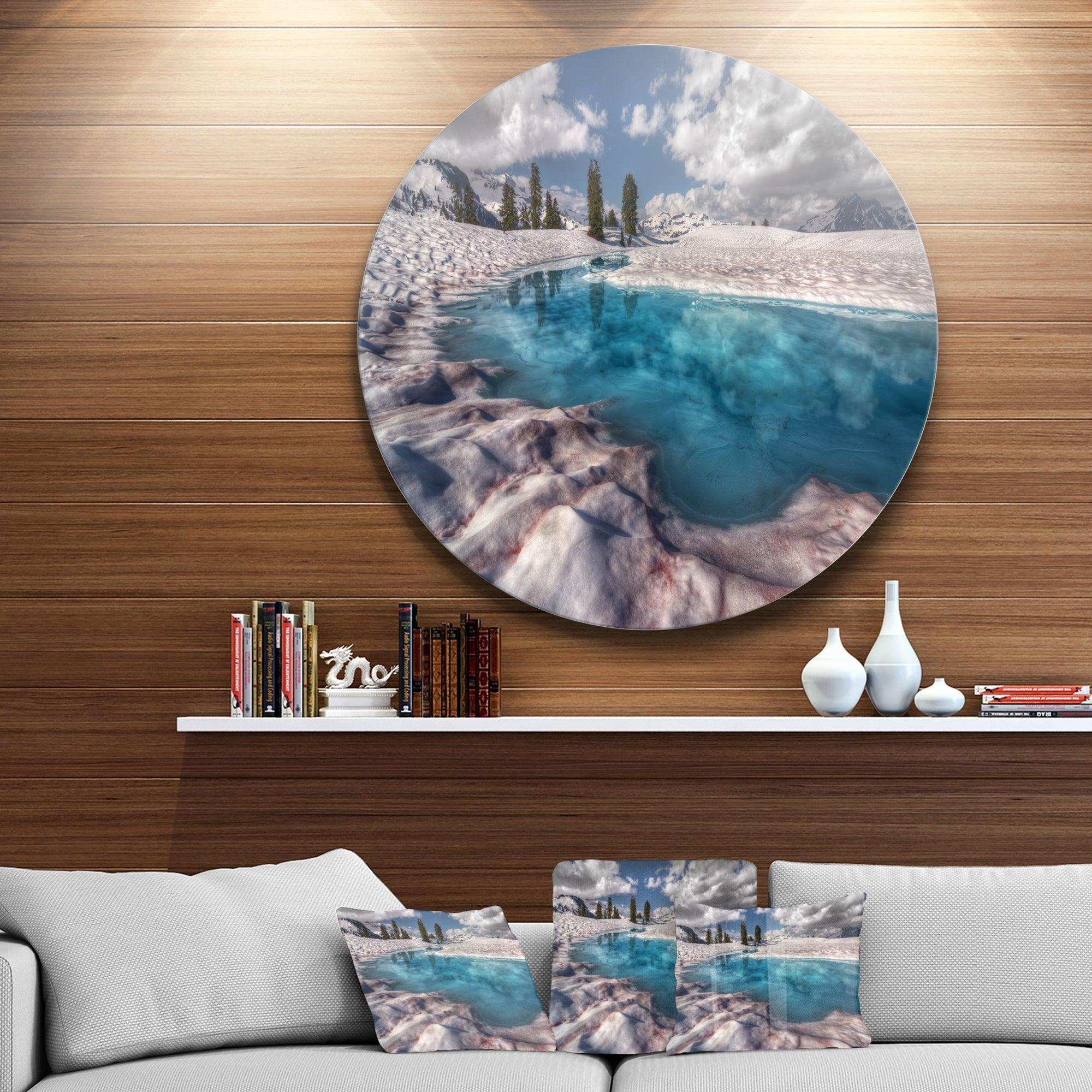 Amazing Blue Melt Lake in Fog - Landscape Circle Metal Wall Decor
