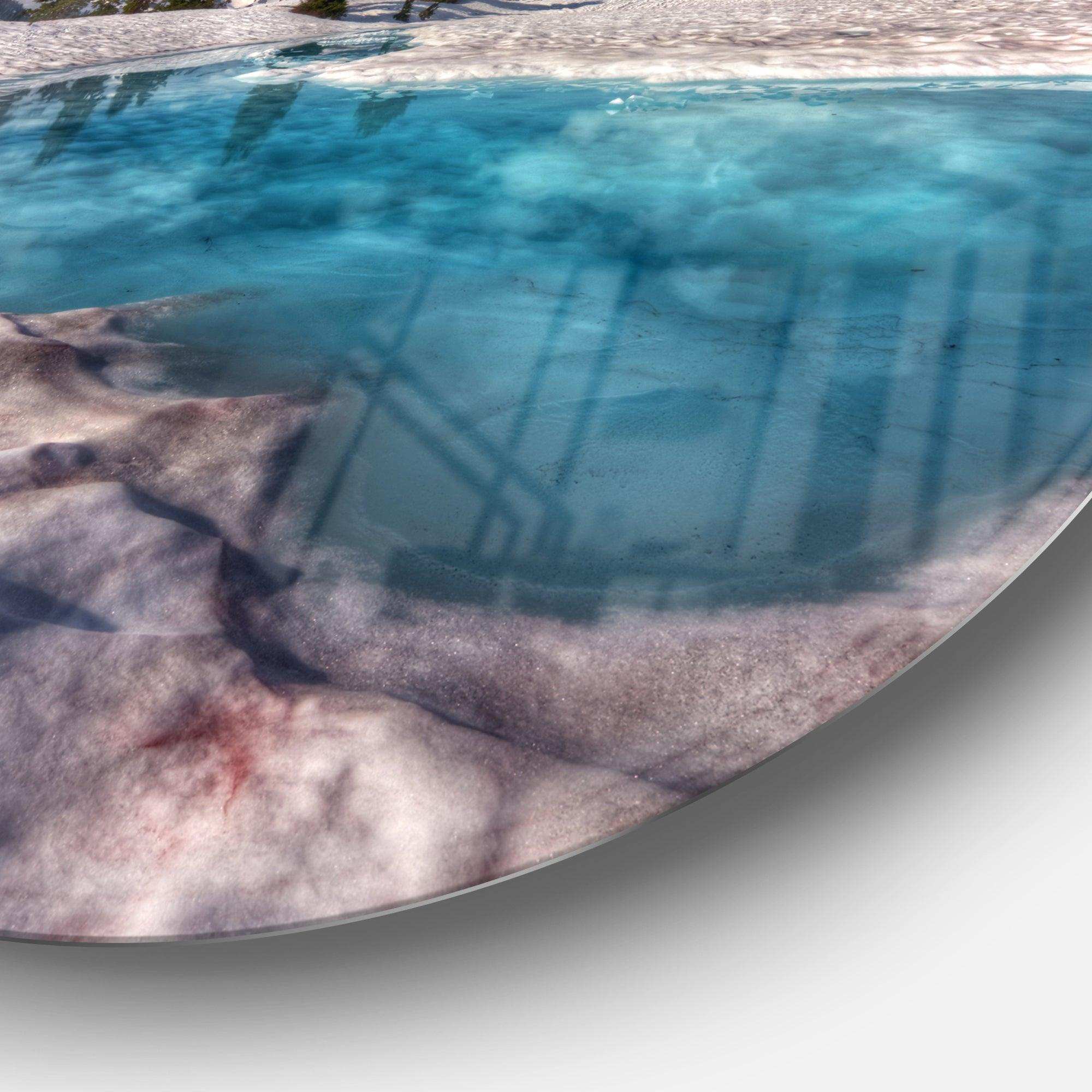 Amazing Blue Melt Lake in Fog - Landscape Circle Metal Wall Decor