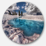 Amazing Blue Melt Lake in Fog - Landscape Circle Metal Wall Decor