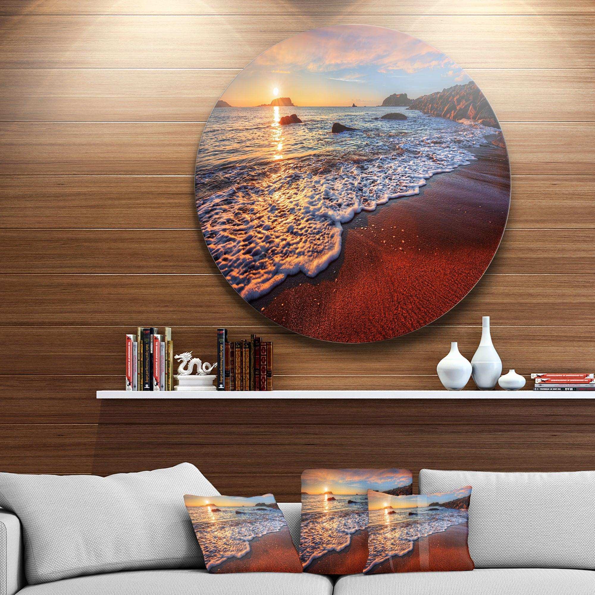 Stunning Ocean Beach at Sunset - Sea & Shore Metal Circle Wall Art