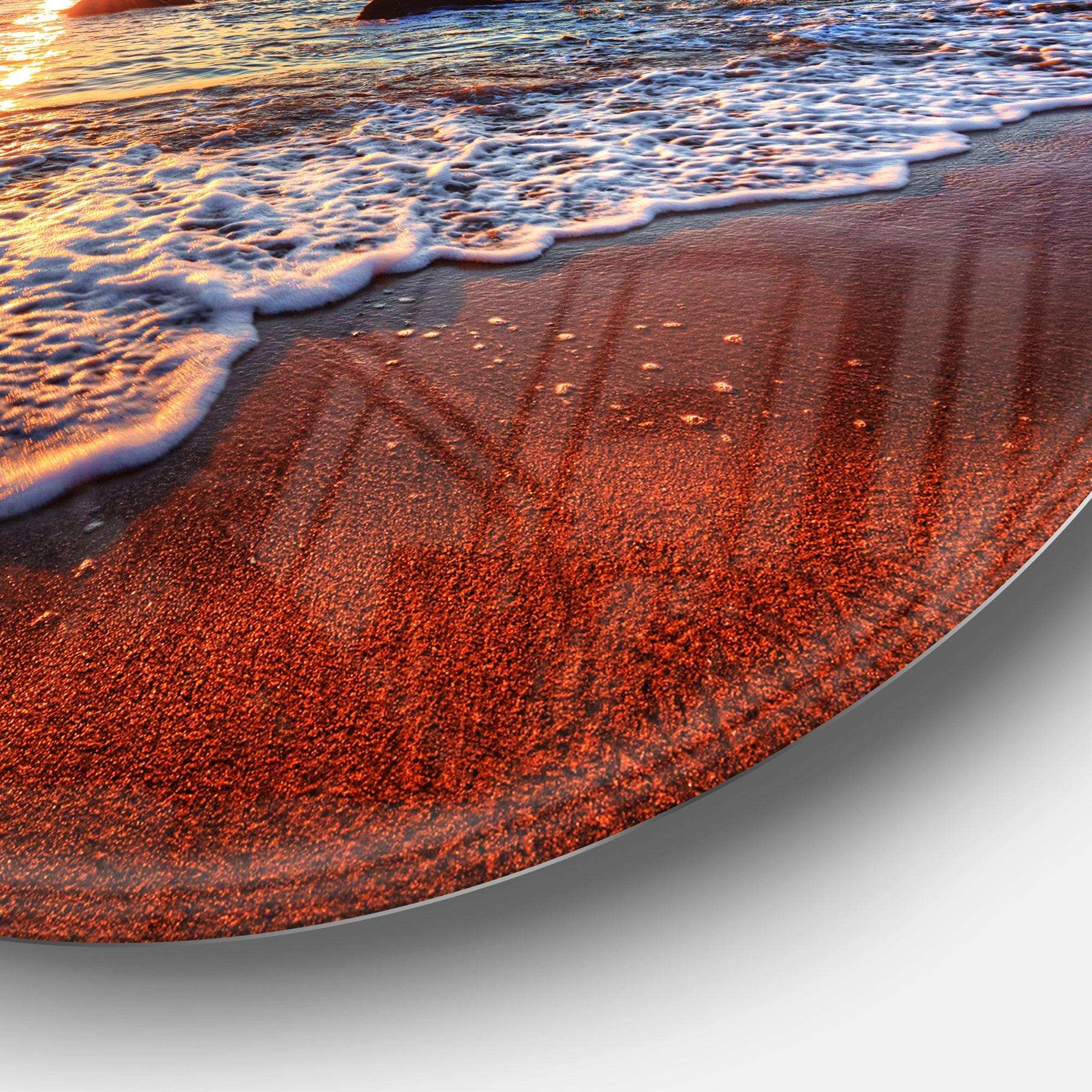 Stunning Ocean Beach at Sunset - Sea & Shore Metal Circle Wall Art