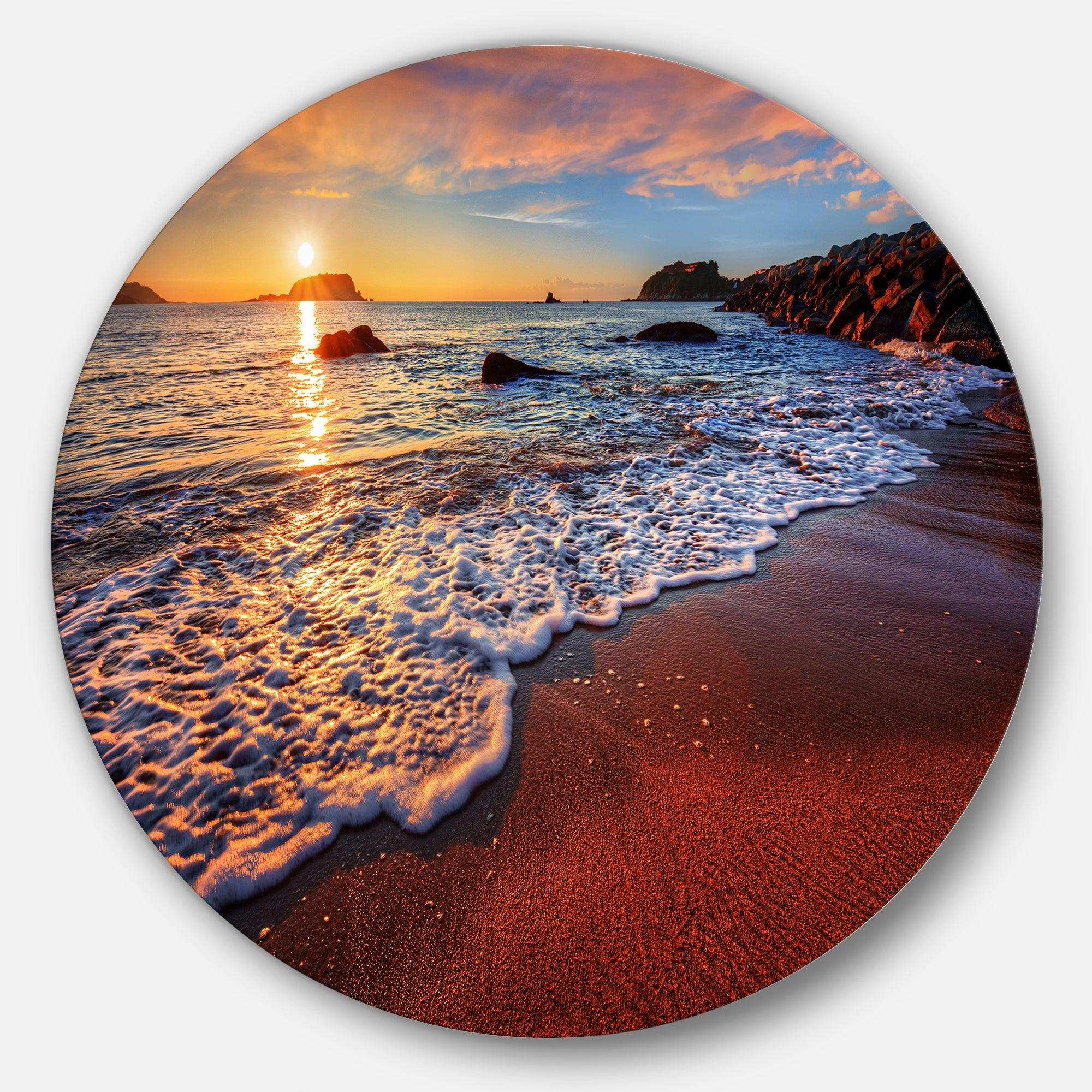 Stunning Ocean Beach at Sunset - Sea & Shore Metal Circle Wall Art