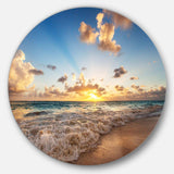 Sunrise on Beach of Caribbean Sea - Sea & Shore Large Metal Circle Wall Art