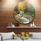 Forest Waterfall with Yellow Trees - Landscape Circle Metal Wall Decor