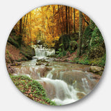 Forest Waterfall with Yellow Trees - Landscape Circle Metal Wall Decor