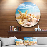 Starfish and Seashells on Beach - Animal Metal Circle Wall Art