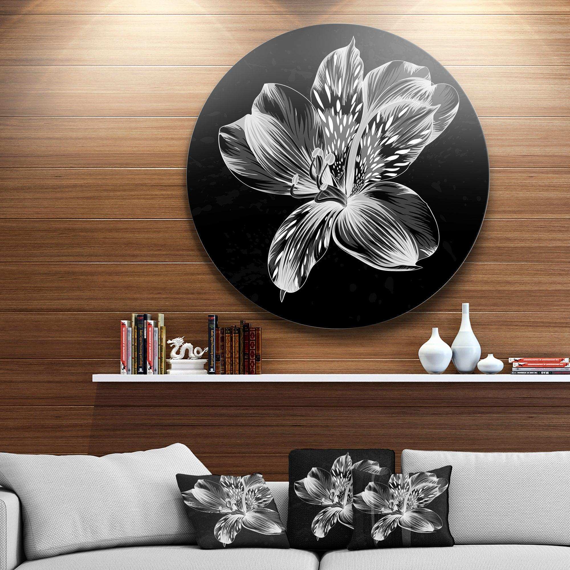 Beautiful Monochrome Alstroemeria Flower - Floral Round Metal Wall Art