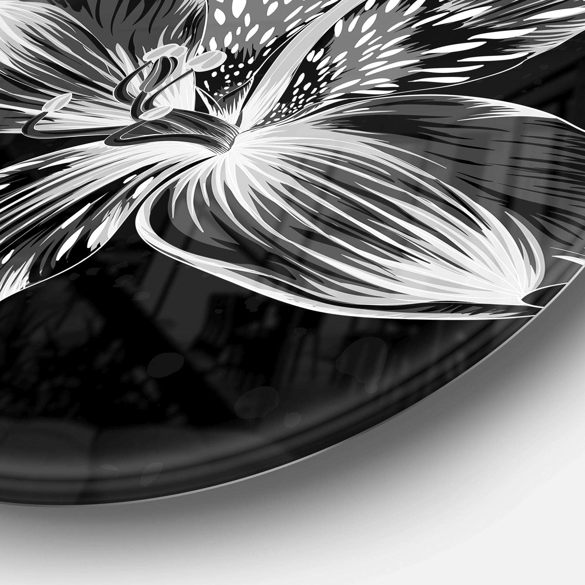 Beautiful Monochrome Alstroemeria Flower - Floral Round Metal Wall Art