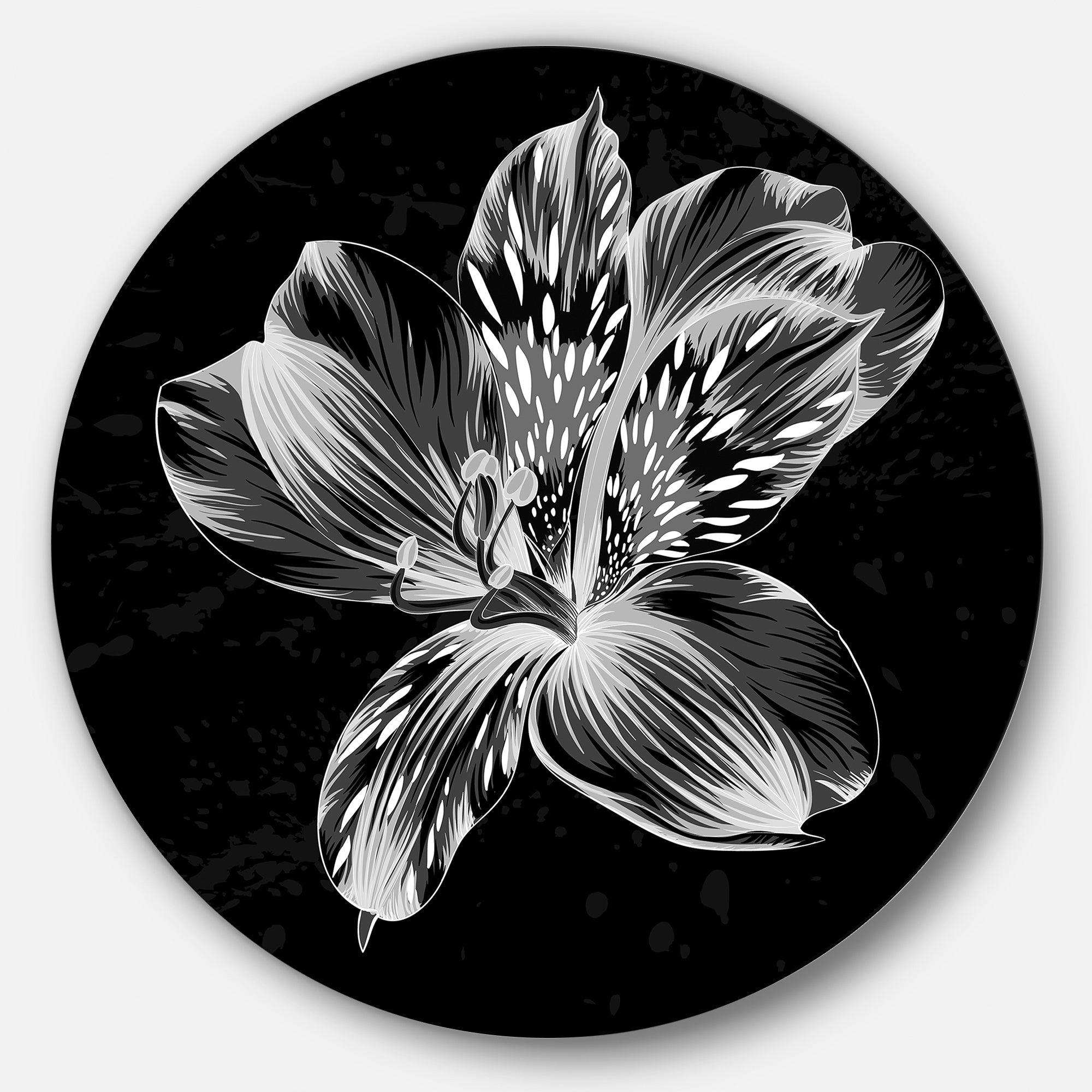 Beautiful Monochrome Alstroemeria Flower - Floral Round Metal Wall Art