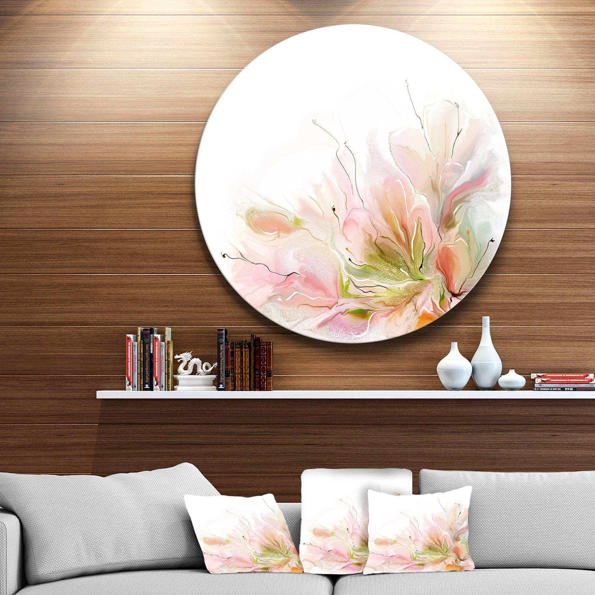 Floral Abstract Design on White - Floral Circle Metal Wall Decor