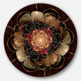 Dark Gold Red Fractal Flower Pattern - Floral Metal Circle Wall Art