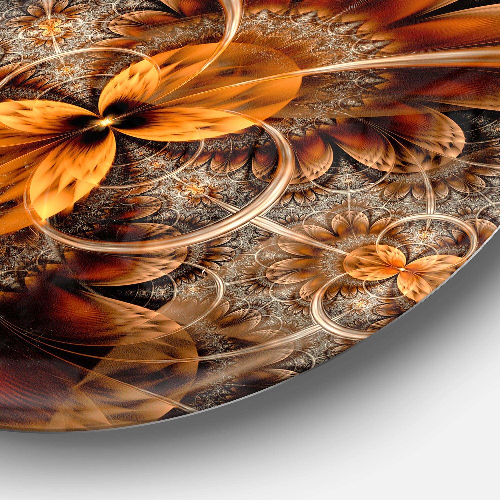 Dark Orange Fractal Flower - Abstract Oversized Circle Metal Wall Art