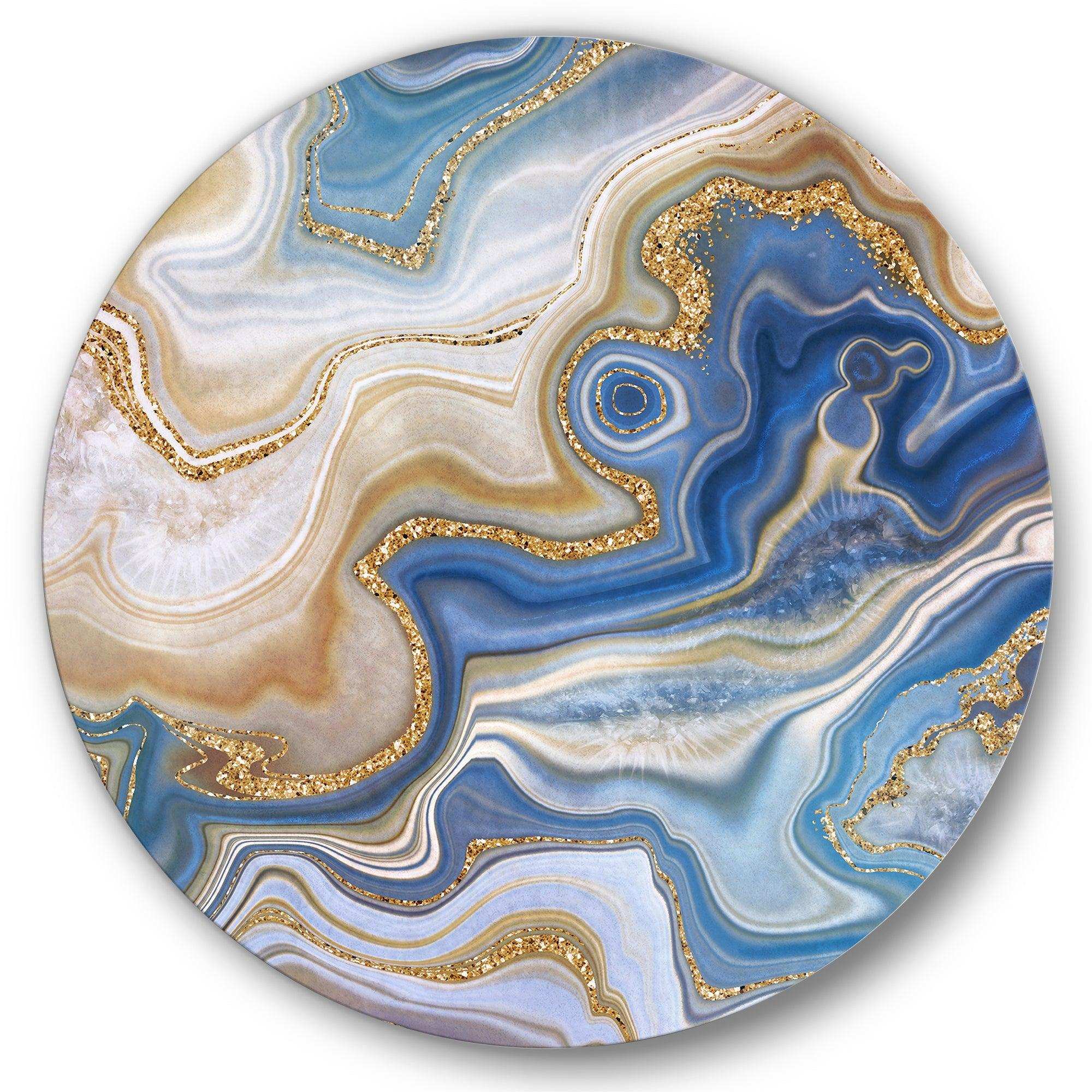 Ocean Blue Golden Jasper Agate II - Abstract Circle Metal Wall Decor