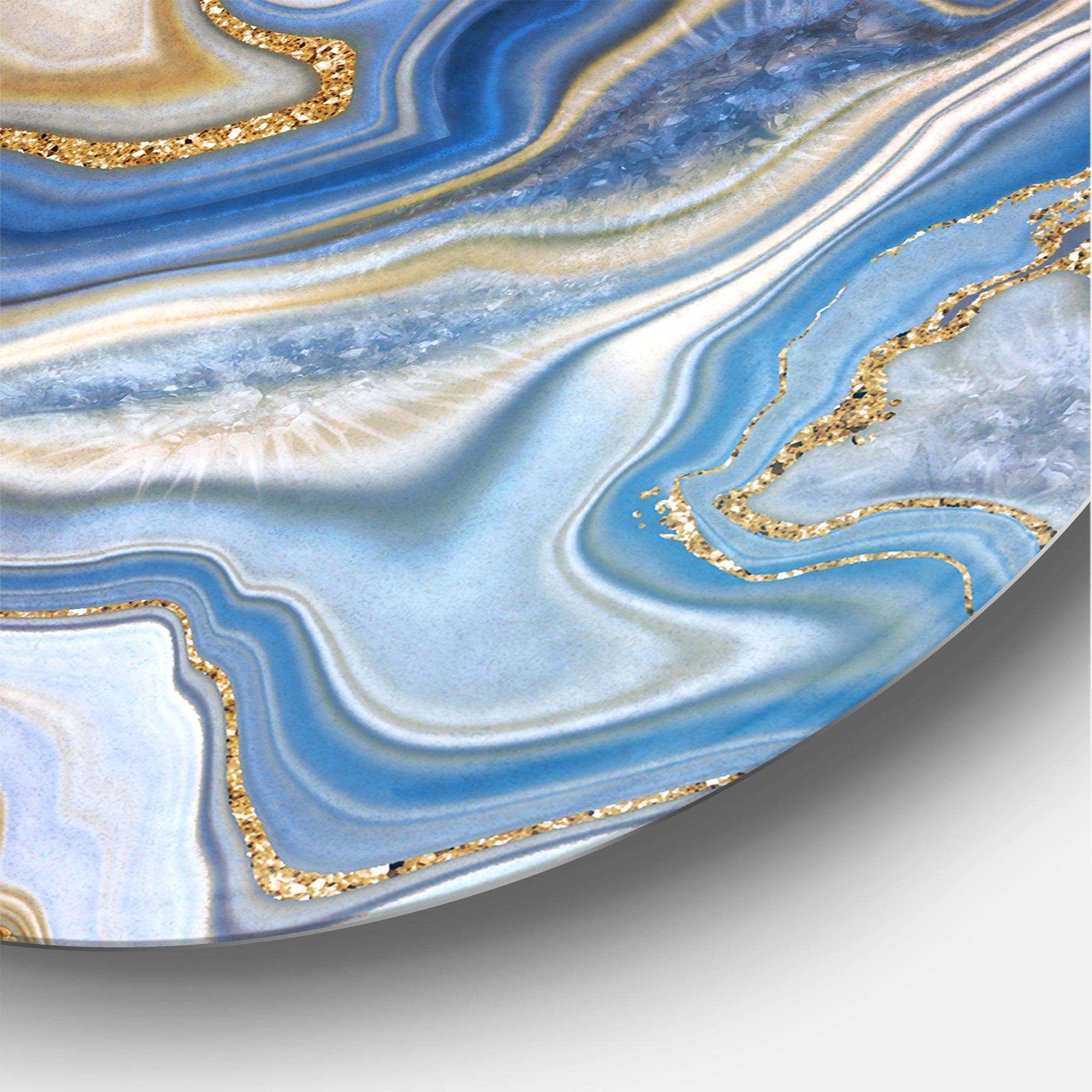 Ocean Blue Golden Jasper Agate II - Abstract Circle Metal Wall Decor