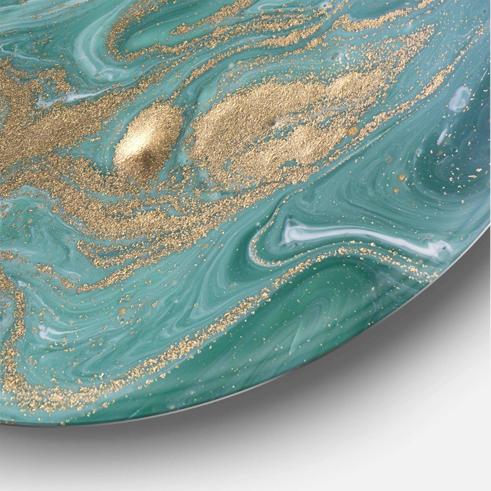 Nature Green and Gold Marble - Abstract Metal Circle Wall Art