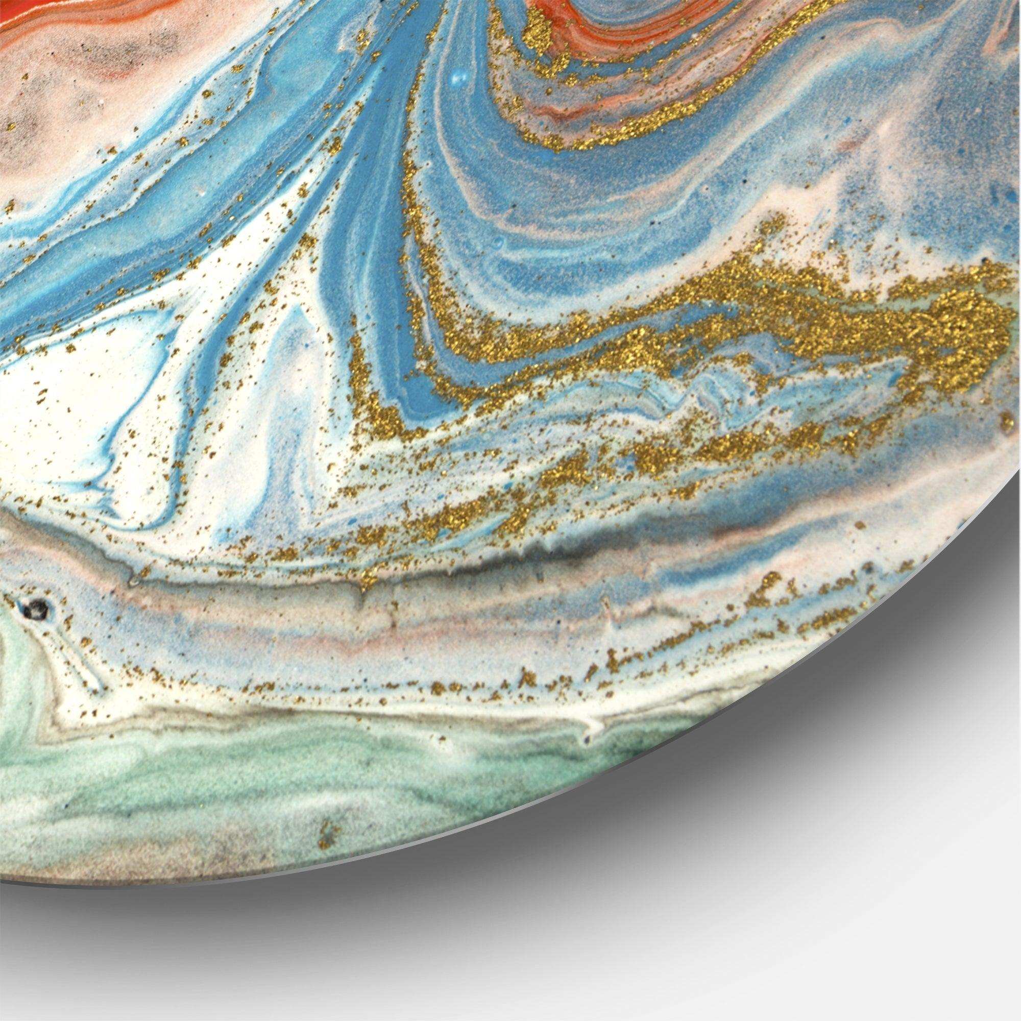 Red Gold and Blue Marble - Abstract Round Metal Wall Art